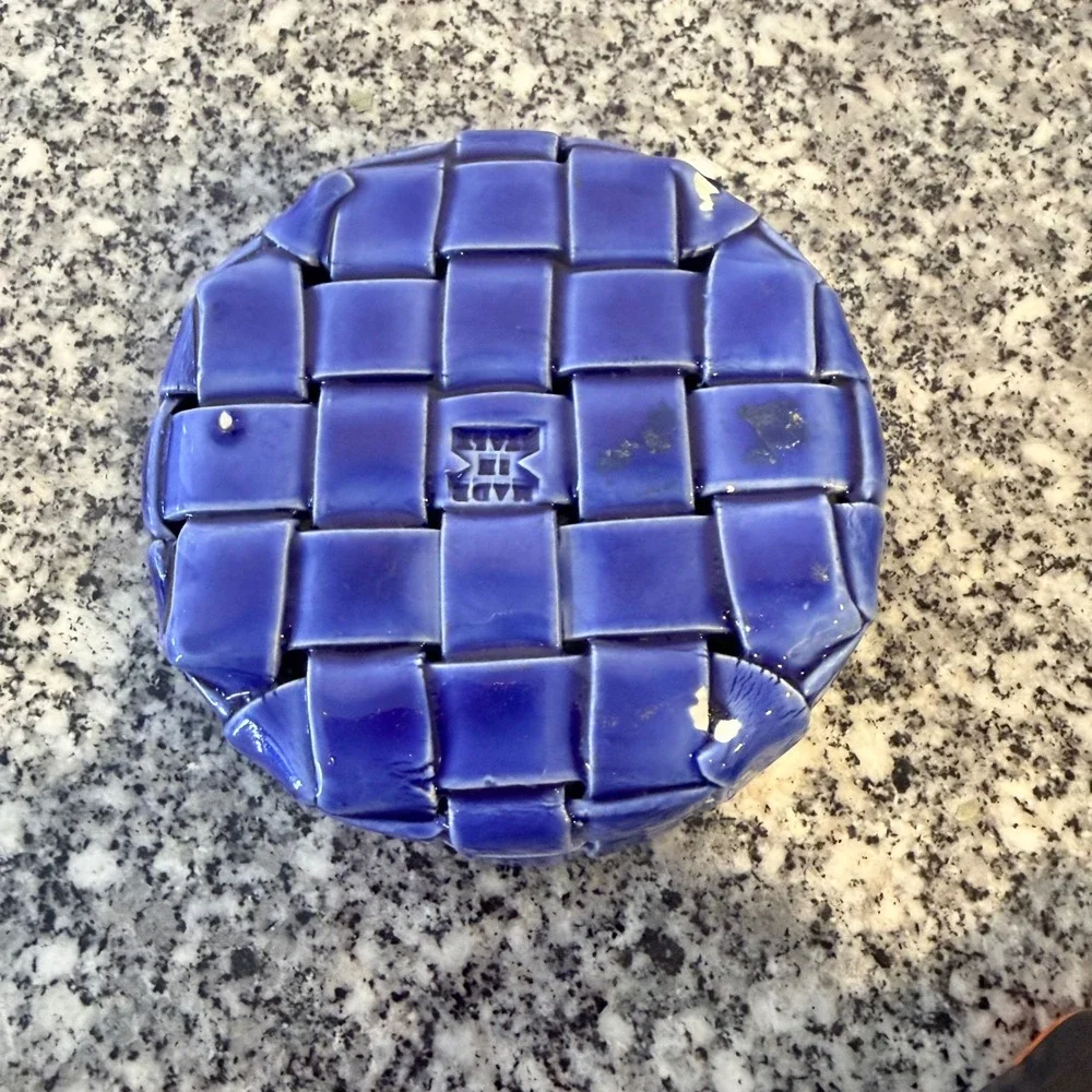 Vintage Artisan Woven Ceramic Basket Bowl made in italy